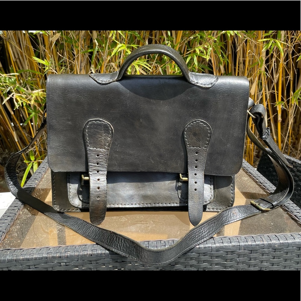 Vintage Moroccan Black leather handmade briefcase